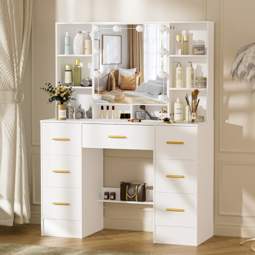 Dressing Table LED Mirror 7 Drawers 6 Shelf Vanity Makeup Desk Set 1