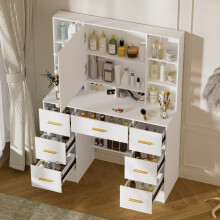Dressing Table LED Mirror 7 Drawers 6 Shelf Vanity Makeup Desk Set