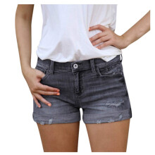 Denim Short Trousers Women Gray XL 2025 Summer Wash Pockets Dungarees Jeans