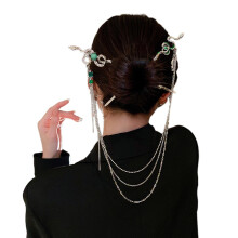 Double Snake-Shaped Hairpins With Removable Tassels Chinese Style Hair Sticks For Women And Girls Silver