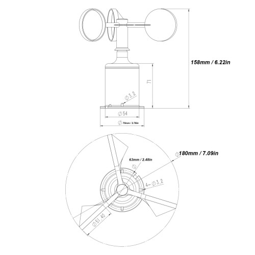 High Accuracy 9‑30V Wind Speed Sensor Anemometer with ABS Wind Cup 1