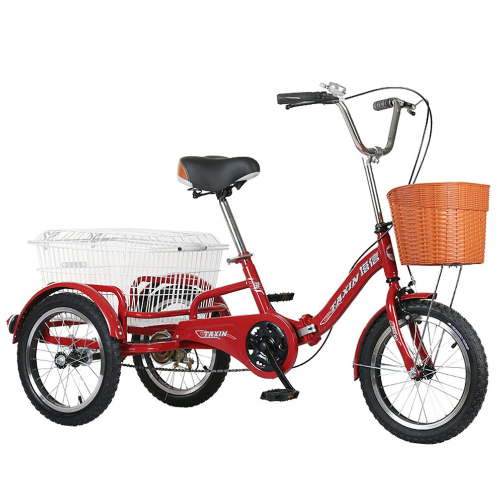 Older Tricycle With Lightweight Storage Basket, Foldable Tricycle, Double Brakes, For Adults Men Women, Red-image-OPC-PJGCYNS-NEW