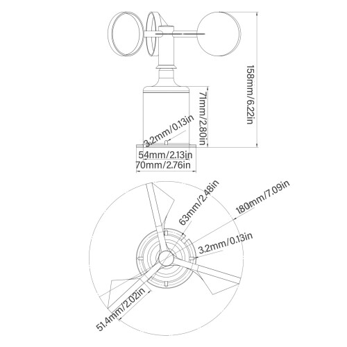 High Accuracy Wind Speed Sensor 158x180x70mm 9-30V 1