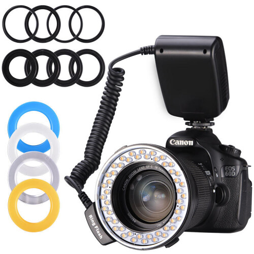 Macro LED 3000-15000K Ring Flash Light with 8 Adapter Ring 48pcs 1