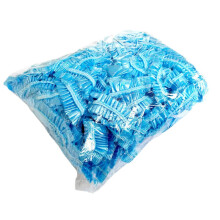 (Blue) 100pcs Individual Package Disposable PE Bath Shower Caps Waterproof Dustproof Shower Bag Bath Protective Strip Caps for Spa Hair Salon