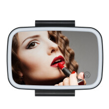(Black) Car Mirror with LED Lights Makeup Sun-shading Cosmetic Adjustable Vanity Clip