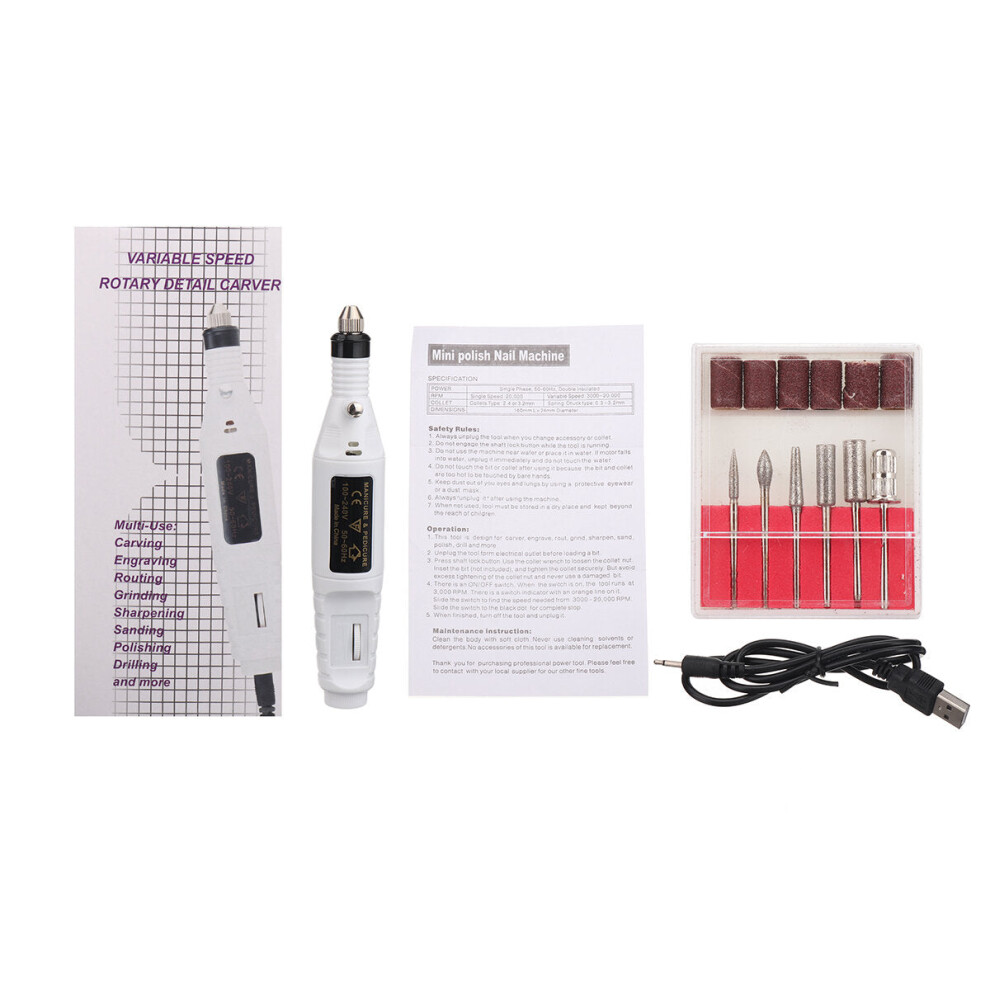 (White) 9V 500MA 6 Grinding Heads + 6 Grinding Wheels Speed 20000rpm Mini Electric Sander Grinding Pen-image-OPC-PJGCZDX-NEW