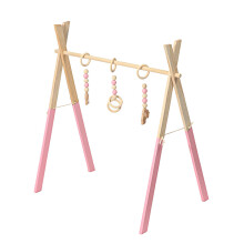 (Pink) Wood Baby Stand Play Toy Nursery Fun Hanging Toys Mobile Wood Rack Activity Gym