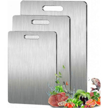 3 Titanium Chopping Board Set - Stainless Steel & Thick Metal Cutting Boards with Mat - Kitchen Essentials