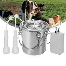 (EU, Sheep) 5L Electric Milking Machine Stainless Steel Bucket Pulsating Milking Machine for Farm Cows Cattle Goat Vacuum Pump Bucket