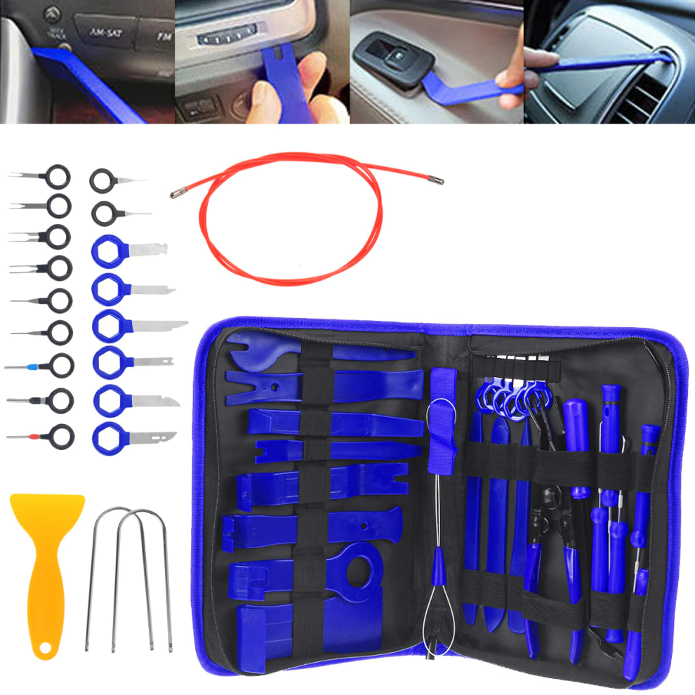 (Blue) 40Pcs Set Car Trim Removal Tool Multi-Use Purposes Tools Kit Car Hand Tool Set Door Panel-image-OPC-PJGCZJB-NEW