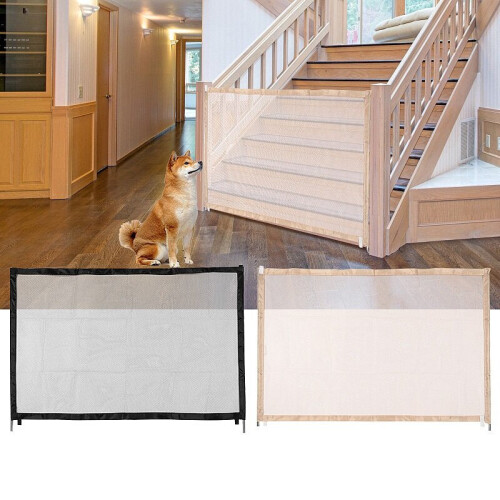 (Beige) Dog Magic Gate Mesh Safety Separation Guard Folding Fences 1