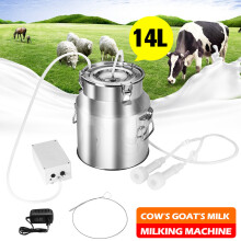 (US, Cow) 14L Electric Milking Machine Stainless Steel Milker Farm Cow Goat Vacuum Suction Pump Bucket Automatic Cattle Milking Equipment