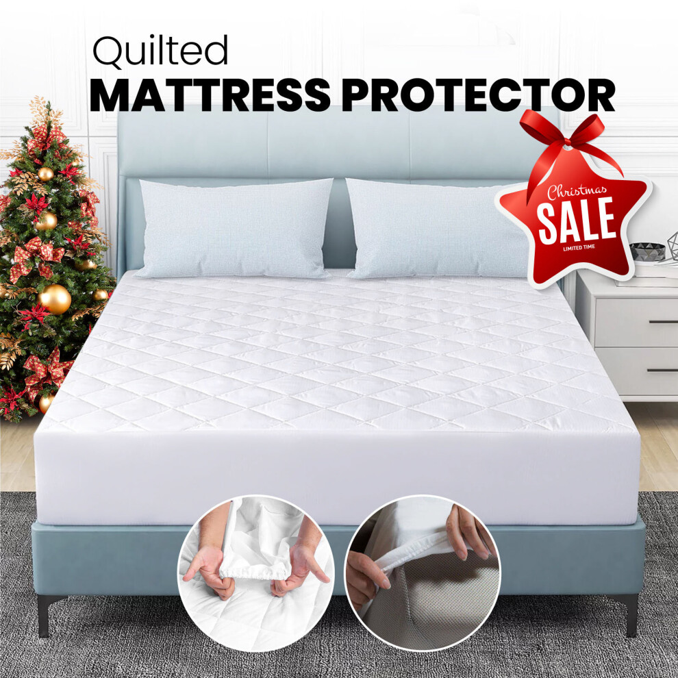 Yorkshire Bedding (Double) Extra Deep 30Cm Quilted Mattress Protector Topper Cover Single Double King Size Extra Deep Quilted Matress Protector Fitted Bed Cover White