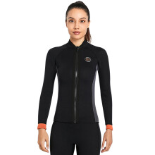 Women's 3mm Neoprene Wetsuit Top Long Sleeve, Warm, Front Zipper, Multiple Sizes
