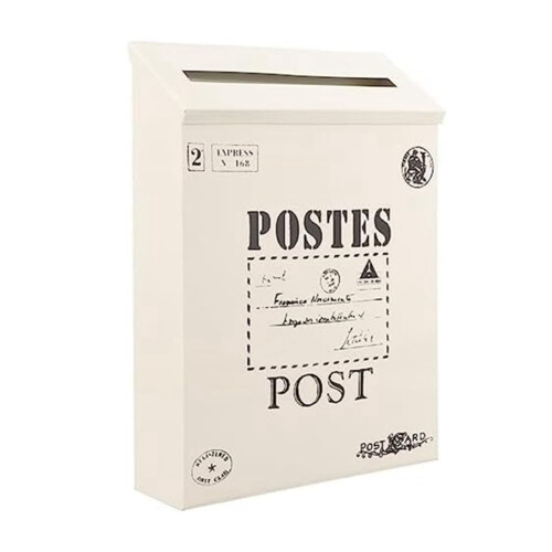 Post Box Wall Mounted Vintage Style Outdoor White Rust-Resistant Letter Box
