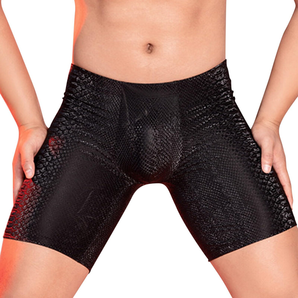 Latex Pants For Men Bulge Pouch Underwear Sissy Shorts Black PU Leather Erotic Lingerie One Size