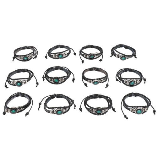 12pcs Zodiac Multilayer Leather Cuff Bracelets for Couples 1