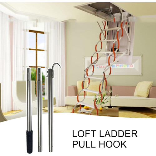 Folding Loft Ladder With Loft Hook, Pull Cord And Storage Hooks, Spliced Loft Pull Cord Hook, Multifunctional Loft Ladder 1
