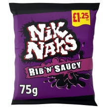 Nik Naks Rib 'N' Saucy Crisps 75g (Pack of 24) Tasty Treat