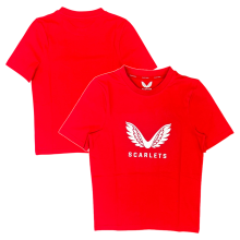 (12-13 Years) Scarlets Rugby Kid's T-Shirt Castore Red Lock Up Logo Top - New