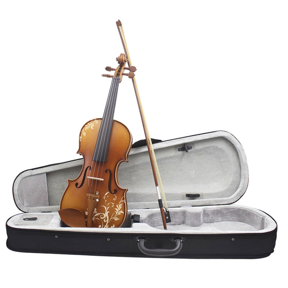 Beginner Violin 4/4 Full Size Handcrafted Spruce Top Flower Carving Pattern Practice Instrument