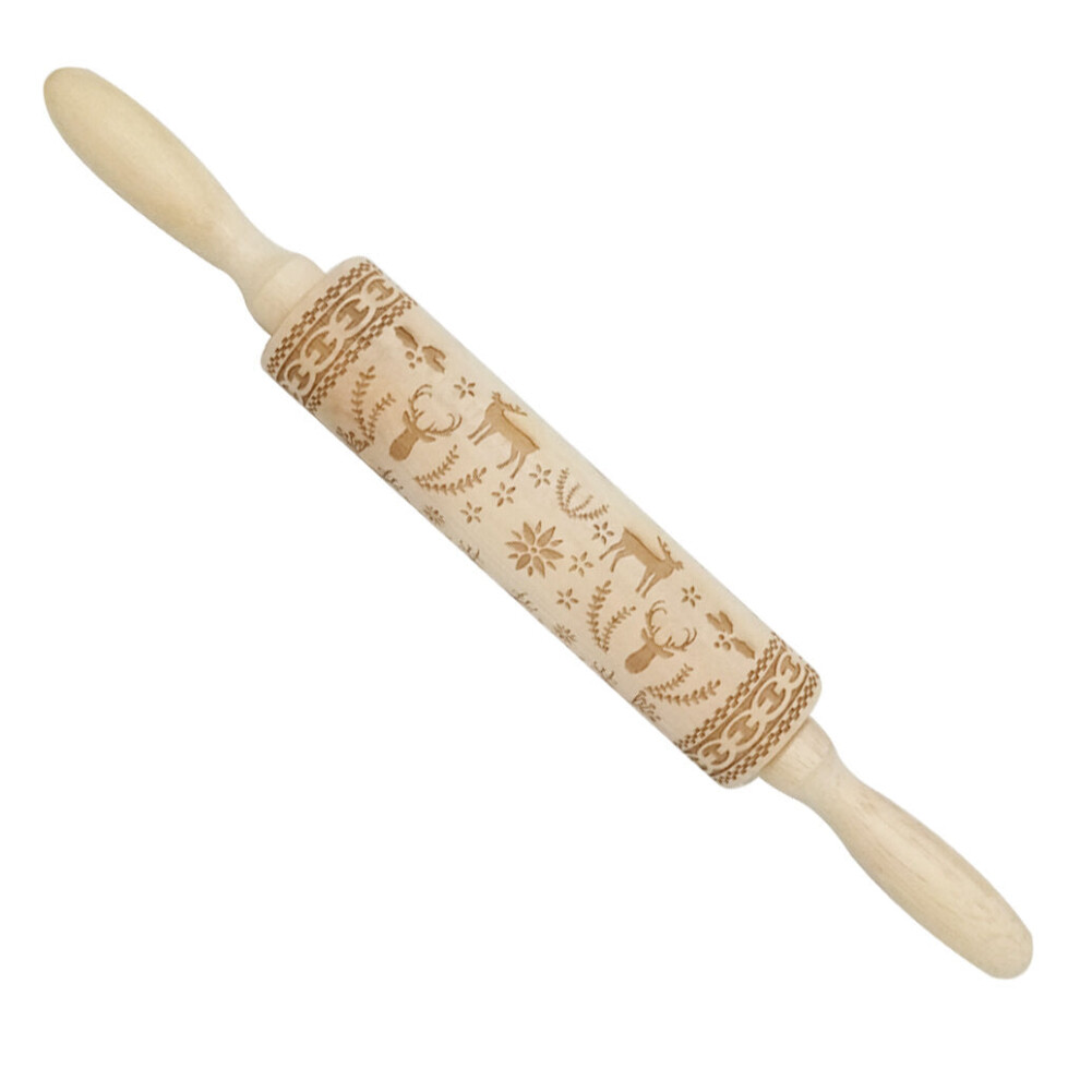 Wooden Christmas Embossed Rolling Pin Dough Stick Baking Pastry Tool New Year Christmas Decoration