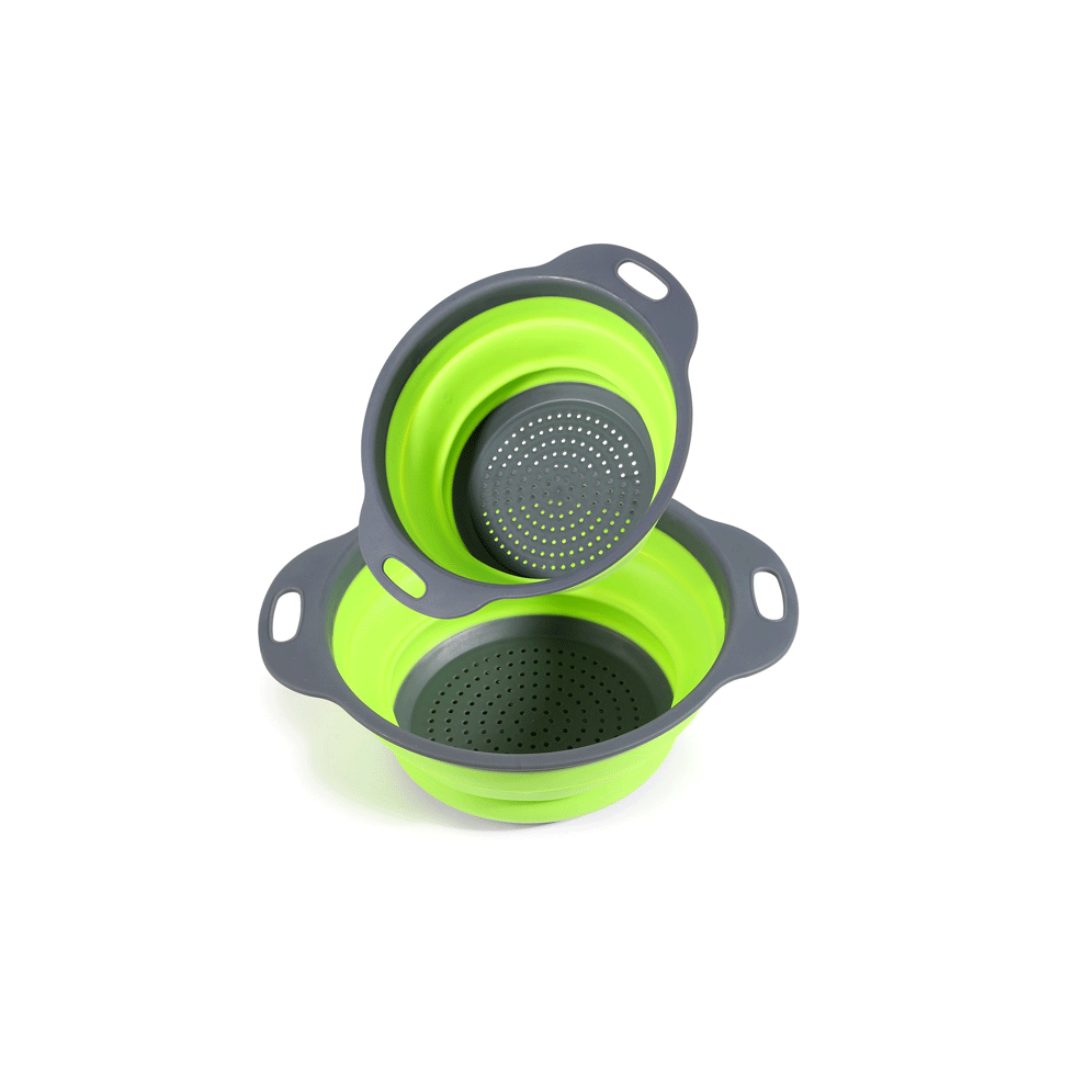 Greenzech (L) Silicone Foldable Colanders Strainer Drain Basket Fruit Vegetable Cleaning Basket