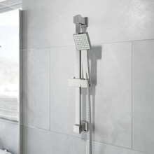 Chrome Square Shower Kit Head Single Spray Adjustable Riser Rail Bathroom Luxury
