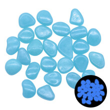 (Blue) 50pcs Glow Pebbles Luminous Stone Rocks In The Dark for Outdoor Pool Walkways Path Patio Lawn Decor