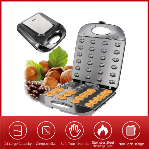 Electric Walnut Cake Maker 1400W, 24pcs Capacity, Non-Stick, Black