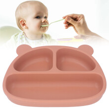 Kleinkind weiche Silikonplatte für Zuhause – Süßer Cartoon-Bär, Baby-Saugplatte für Snacks und Obst, orange, einzelne Platte