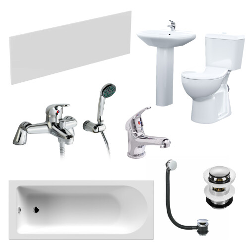 NES Home Nes Home White Pedestal Basin Toilet 1700 Bath Tap and Front Panel Set