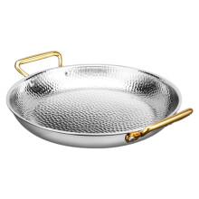 Non-Stick Paella Pan 304 Stainless Steel, Hammered Handmade Spanish Pan, Double Handles, 34cm Silver, Home/Restaurant