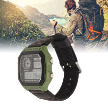 Digital Sportuhr Canvas-Armband Leuchtend Wasserdicht Retro-Sportuhr für Outdoor-Sportarten Schwarz