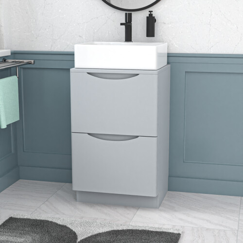 NES Home Nes Home 500mm Matte Grey Bathroom Vanity Unit, Worktop With Square Bowl Basin 1