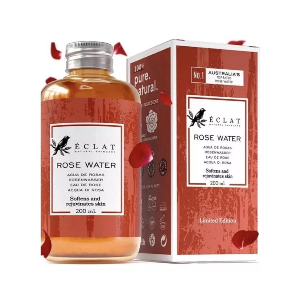 Eclat Pure Organic Rose Water Toner 200ml Face, Skin & Hair Unboxed-image-OPC-PJGFCF8-NEW