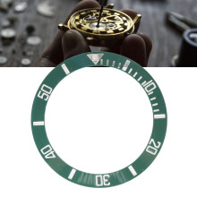 40mm Durchmesser Uhrenlünette Einlagenring Klare Skala Leuchtendes Keramik Ersatzlünette Einlage Weißer Schriftzug Grüner Rücken