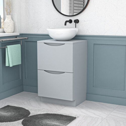 NES Home Nes Home Matte Grey 500mm Freestanding Vanity Round Ceramic Countertop Basin