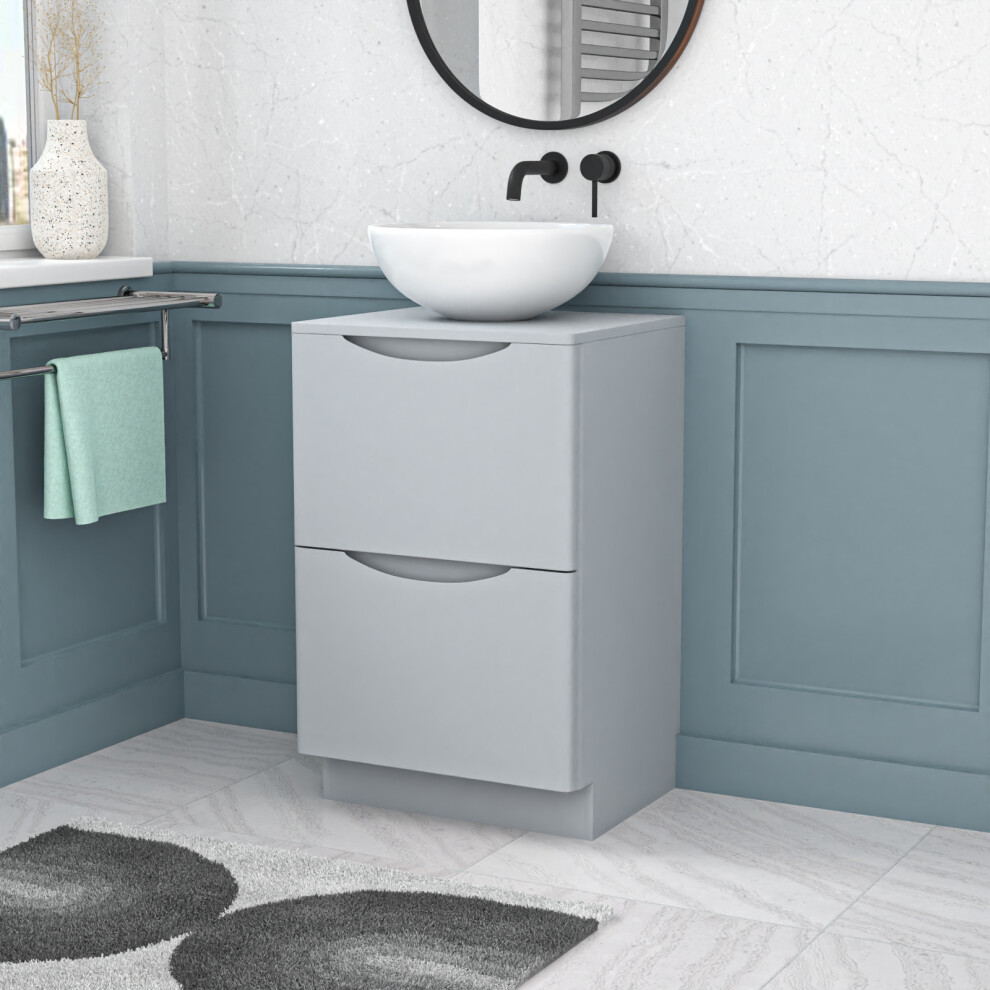 Nes Home Matte 500Mm Freestanding Vanity Round Ceramic Countertop Basin Grey
