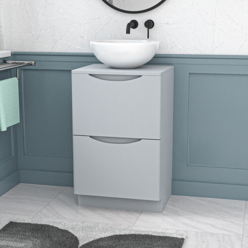 NES Home Nes Home Matte Grey 500mm Freestanding Vanity Round Ceramic Countertop Basin 2