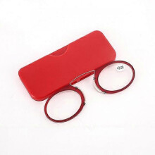 (100 degree, red) Portable Clip Nose Mini Reading Glasses With Nose Clip Men Women Readers Prescription Legless Eyeglasses 1.0 1.5 2.0 2.5 3.0 3.5