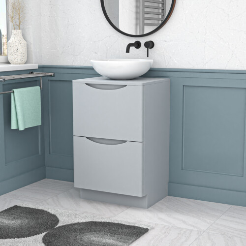 NES Home Nes Home Matte Grey 500mm Freestanding Vanity Unit With Round Ceramic Basin 1