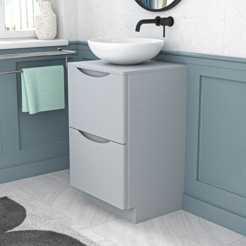 NES Home Nes Home Matte Grey 500mm Freestanding Vanity Unit With Round Ceramic Basin 2