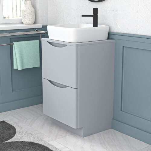 NES Home Nes Home 500mm Matte Grey Drawers Vanity, Worktop & Square Rounded Corner Basin 2