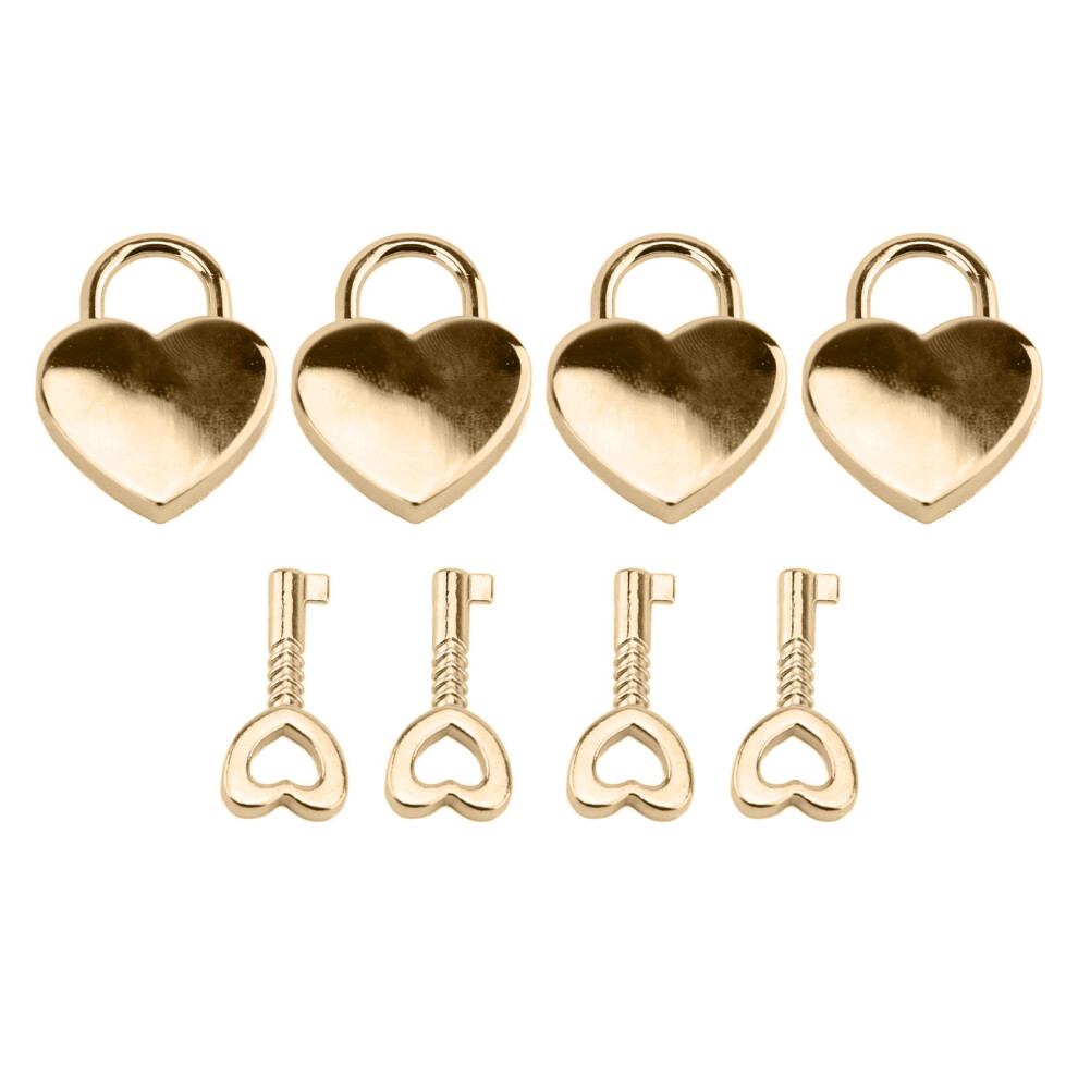 4 Pcs Heart Shaped Padlock Key Set Gold Zinc Alloy 9121376294389