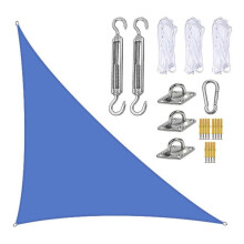 (Blue) Right Triangle Sun Shade Sail Canopy Mesh Fabric Uv Block - Commercial Heavy Duty