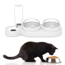 Pet Wasser- und Futternapf mit Neigungsdesign, rutschfest, abnehmbar, für Katzen und Hunde, inklusive Wasserflasche, weiß für den Innenbere
