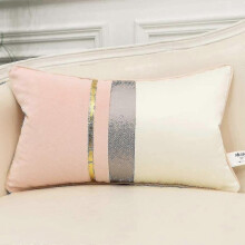 12 X 20 Inches Pink White Gold Leather Striped Patchwork Velvet Cushion Cas
