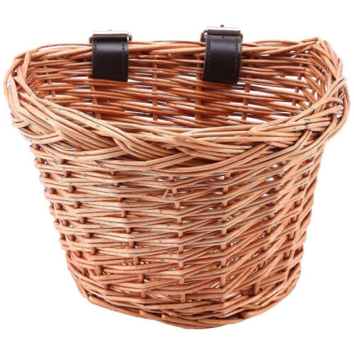 Retro,handmade,wicker Bicycle Front Basket with Leather Straps 2